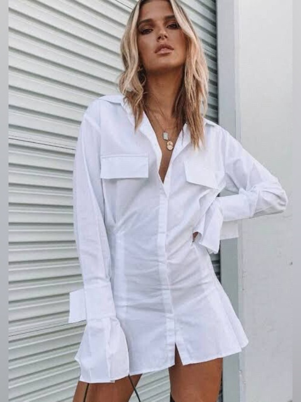 Lioness White Button-Front Shirt Dress NWT